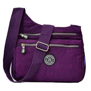 Purple Nylon Multi-Pocket Crossbody Shoulder Bag
